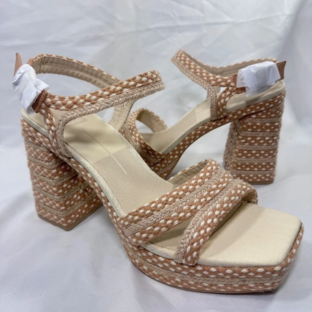 Dolce Vita Arnela‎ Natural Woven Platform Block Heel Ankle Strap Sandals Size 11